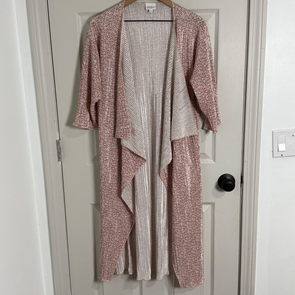 LuLaRoe Joy Vest Women S Rose Gold Floral Plissé Pleated Longline Draped Duster